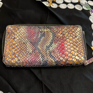 Lodis genuine leather iridescent snake print zip around full size wallet